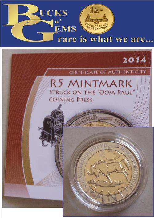 BRANDNEW RELEASE -- 2014 SA OOM PAUL MINT MARK R5 COIN - SAMINT BOX AND CERTIFICATE