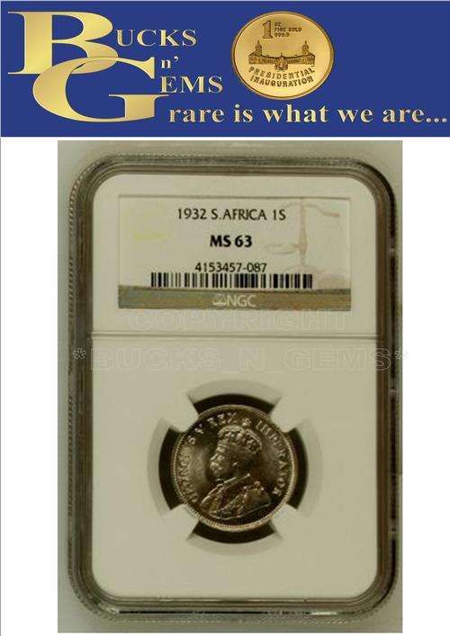 3RD FINEST - 1932 UNION 1 SHILLING - MS63 - HERNS VALUE R5500.00 FOR LOW GRADE