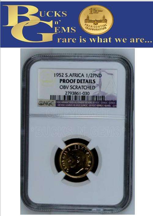 1952 UNION 1/2 POUND GOLD COIN ** PROOF DETAILS **- NGC GRADED & SCRATCHED !