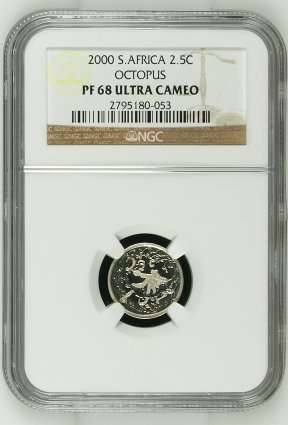 2000 TICKEY SILVER 2.5 CENT - PF68 ULTRA CAMEO " OCTOPUS "- NGC GRADED RARE COIN 2ND FINEST