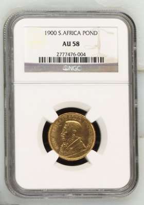 sale- UNC **1900 ZAR GOLD POND ** AU58 ** -NGC HIGH GRADE VERY RARE VALUE HIGH R25 500 IN UNC