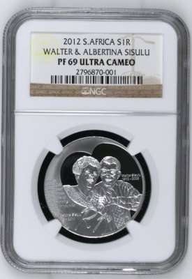 W & A .SISULU ** 2012 SILVER R1 " PRTOEA -PF69 UC"  WALTER AND ALBERTINA SISULU