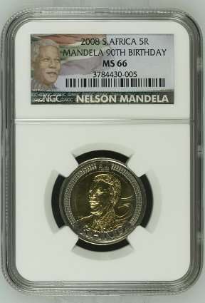 LIMITED EDITION *MS66** --2008 MANDELA 90TH BIRTHDAY MS66 R5 COIN - NGC GRADE - 3 AVAILABLE