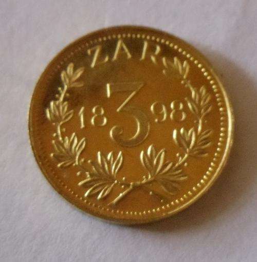 1898 ZAR 3 PENCE REPLICA - SAMMY MARKS TICKEY REPLICA - PURE 22KT GOLD - HIGH VALUE