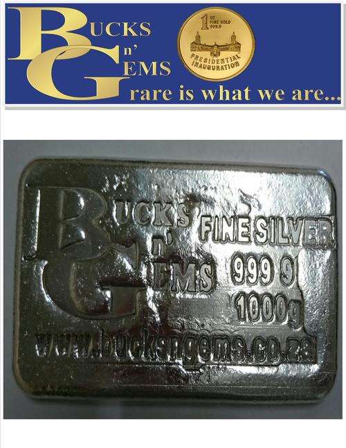 1KG SILVER 999.9 PURE - BUCKS 'N GEMS MANUFACTURED AND CERTIFIED - SEE PICTURES - SILVER R9.50 / GR
