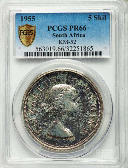 3RD FINEST - 1955 UNION 5 SHILLING - PF66 - NGC GRADE - HERNS R1500 IN PF - 2850 MINTED