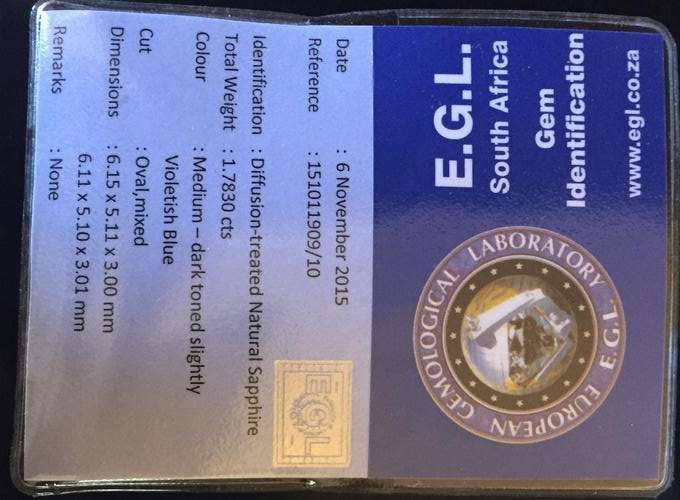 CERTIFIED - NATURAL AUSTRALIAN SAPPHIRE - 1.783 CTS - BLUE RARE DIFFUSION -COLOUR AAA++ PERFECT PAIR