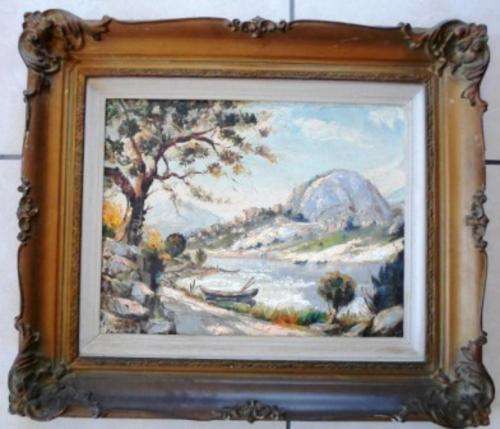 ADELIO ZAGNI ZEELIE (1911-1991) - THE LAKE -  OIL ON CANVAS FRAMED 675 X 580 CM