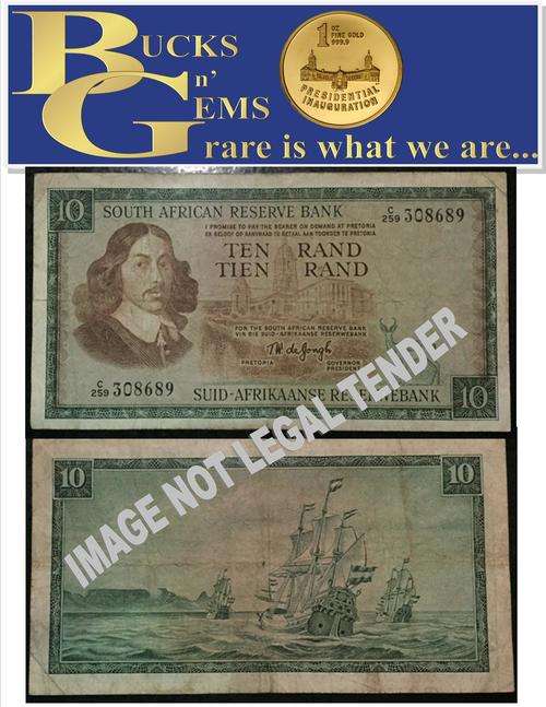 10 Rand note - T w De jong - used condition but looks good - C259 - 308689