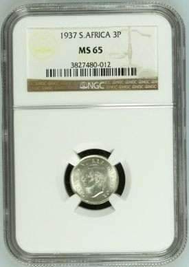 2ND FINEST - 1937 UNION 3 PENCE - MS65 - NGC GRADE ONLY 1 IN MS66