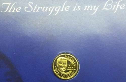 STUNNING  - MANDELA GOLD 1/10oz 24kt MEDAL MINT OF NORWAY *SCOIN SHOP" IN BLUE FOLDER & CERTIFIED