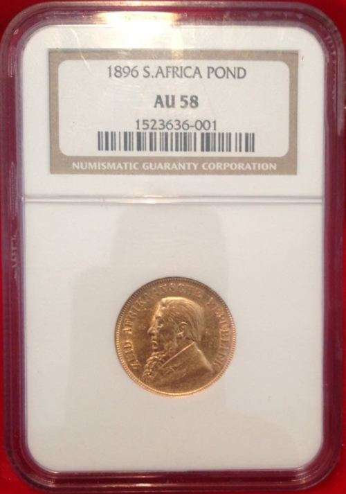 1896 ZAR 1 POND AU58 - NGC UNC GRADE - HERNS VALUE XF - R35,000 & R95,000 UNC