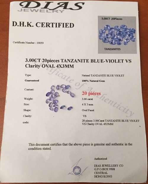 CERTIFIED 3.00cts TANZANITE - OVAL CUT - EXCELLENT TOP COLOR -  20 STONES MIXED SIZES