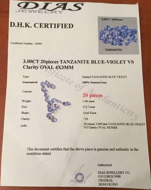 CERTIFIED 3.00cts TANZANITE - OVAL CUT - EXCELLENT TOP COLOR -  20 STONES MIXED SIZES