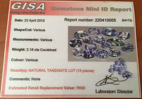 CERTIFIED 2.18cts TANZANITE - OVAL CUT - EXCELLENT COLOR -15 STONES MIXED SIZES - CERTIFIED GISA