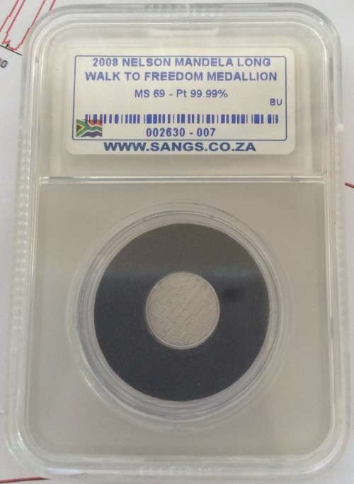 GRADED - 2008 MANDELA 90TH BIRTHDAY *MS69* PLATINUM MEDAL - 1/10 oz PURE 999.9- CERTIFIED BY SANGS