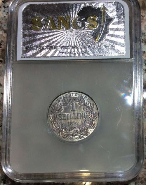 ** MS63 ** 1892 ZAR 1 SHILLING ** MS63 ** SANGS Graded Rarety - book value R30 000 in UNC