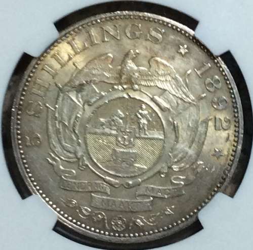 UNC - 1892 ZAR 5 SHILLING - SINGLE SHAFT - MINTSTATE - UNC DETAILS - NGC GRADE -VALUE R35,000 IN UNC
