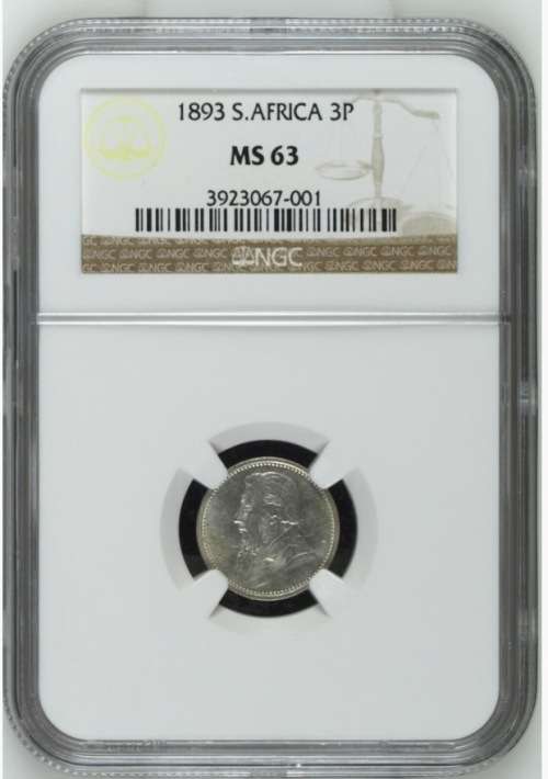 3rd FINEST -1893 ZAR 3 PENCE - MS63 - NGC GRADE - HERNS VALUE IN UNC IS R35,000 - GRAB A BARGAIN