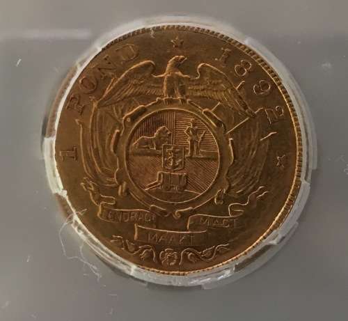 1892 ZAR GOLD 1 POND *DOUBLE SHAFT *XF45 * SANGS GRADE HERNS XF R 20 000 & UNC 80K