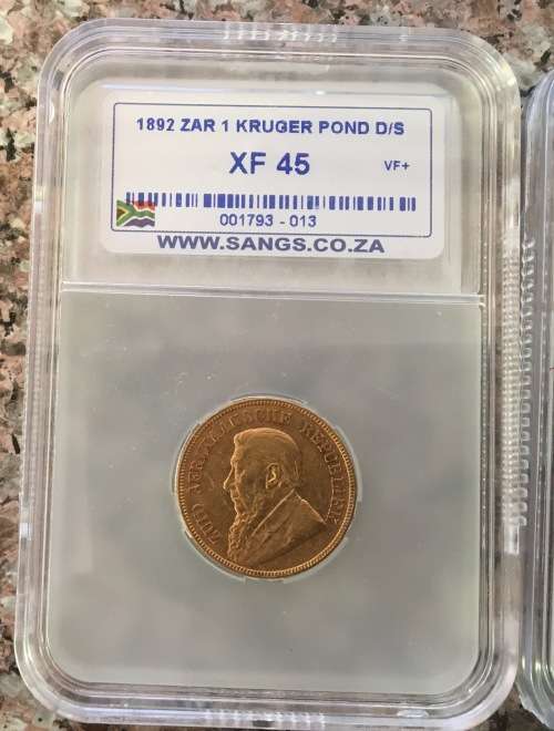 1892 ZAR GOLD 1 POND *DOUBLE SHAFT *XF45 * SANGS GRADE HERNS XF R 20 000 & UNC 80K