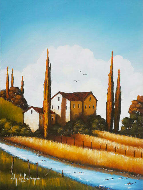 MASSIVE - NICKY VAN RENSBURG **TUSCANY** "OIL PAINTING ON BOARD"- 600 X 450mm - VIBRANT COLORS