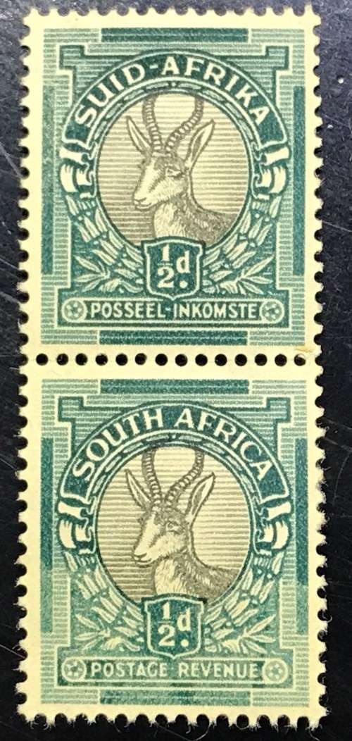 South African STAMP BLK 1930-1945 ROTO PRINT DEFINITIVE ISSUE -1/2d - 1 HYPHENATED VETICAL PAIR -NEW