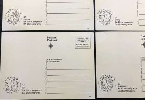 1985 POSTCARD SET OF 4 - SA FLORAL EMIGRANTS- LIKE NEW - BID PER CARD x4 - UN-USED