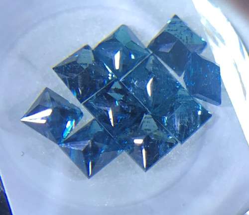 RARE 1.550cts BLUE DIAMONDS * PRINCESS CUT ** 3mm ** MEDIUM BLUE COLOR DIAMONDS* 10 PCS IN SET 1 BID