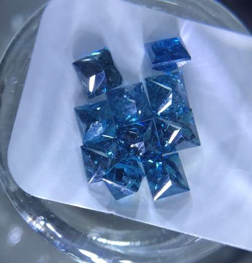 RARE 1.550cts BLUE DIAMONDS * PRINCESS CUT ** 3mm ** MEDIUM BLUE COLOR DIAMONDS* 10 PCS IN SET 1 BID