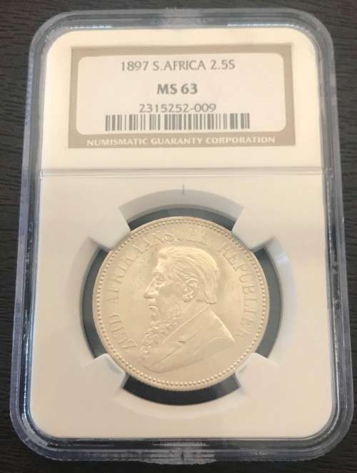 1897 ZAR 2.5 SHILLING ** MS63 ** - NGC GRADED HERNS - UNC R 6,000 for a low grade - this is