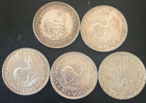 1948 to 1952 SET UNION 5 SHILLING - 141.54 grams ( 5 COINS) BID PER COIN X5