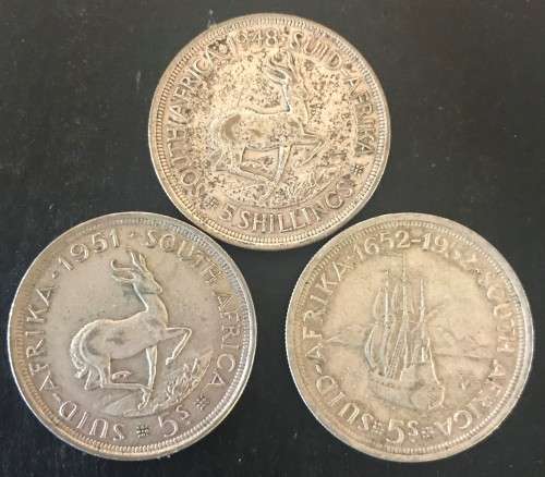 1948 to 1952 SET UNION 5 SHILLING - 85.09 grams ( 3 COINS) BID PER COIN X3