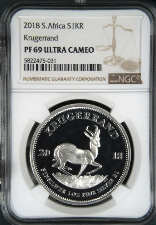 2018 SA KRUGERRAND SILVER 1oz FINE PURE 999 SILVER - PF69 NGC