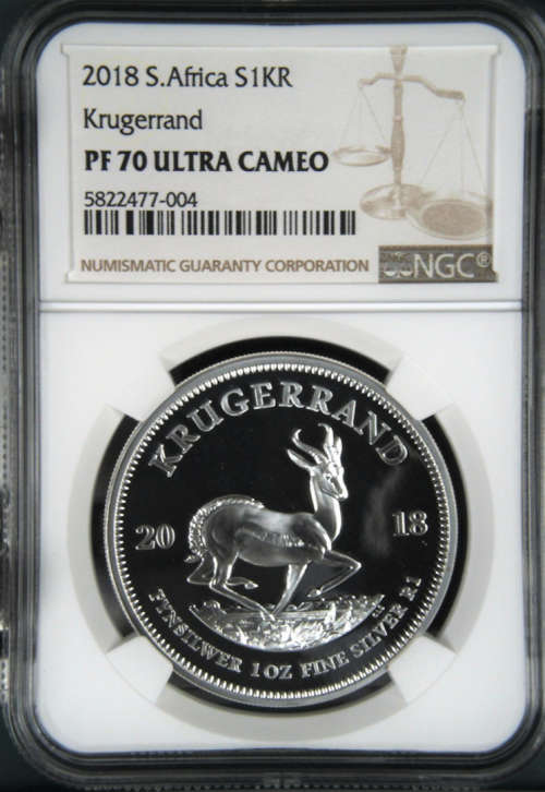 FINEST KNOWN - 2018 SA KRUGERRAND SILVER 1oz FINE PURE 999 SILVER - PF70 ULTRA CAMEO - NGC