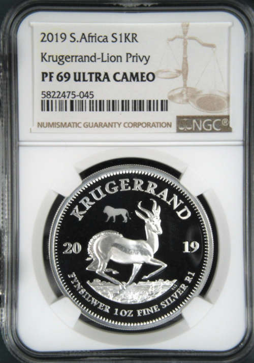 2019 SA KRUGERRAND *BIG 5 LION PRIVY KRUGERRAND & BIG 5* 1oz FINE 999 SILVER -SET PF69 UC - NGC
