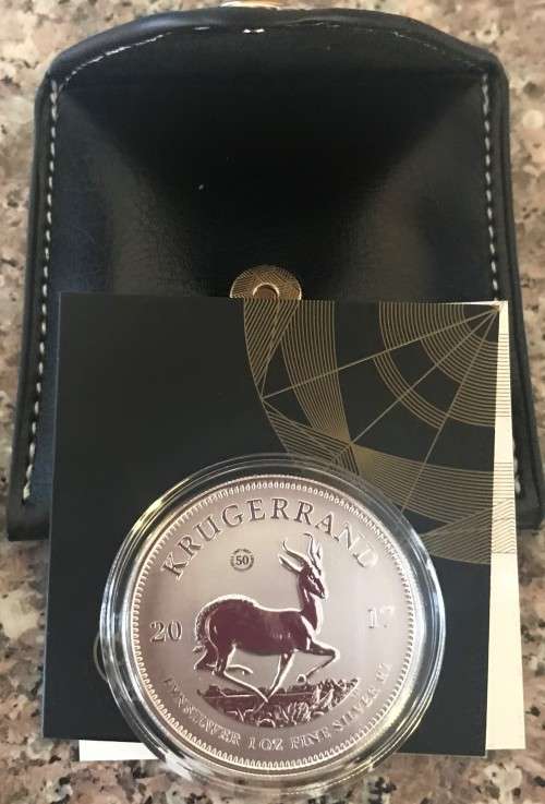 PREMIUM UNC -2017 SA KRUGERRAND SILVER 1oz FINE 999 SILVER 50th ANNIVERSARY MINT MARK-SAMINT BOX+COA
