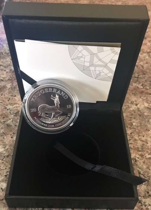 PROOF - 2018 SA KRUGERRAND SILVER 1oz FINE 999 SILVER - samint box + coa