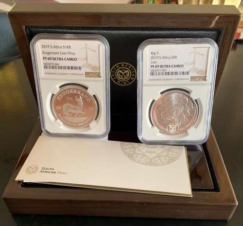 2019 SA KRUGERRAND *BIG 5 LION PRIVY KRUGERRAND & BIG 5* 1oz FINE 999 SILVER -SET PF69 UC - NGC