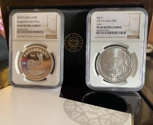 2019 SA KRUGERRAND *BIG 5 LION PRIVY KRUGERRAND & BIG 5* 1oz FINE 999 SILVER -SET PF69 UC - NGC