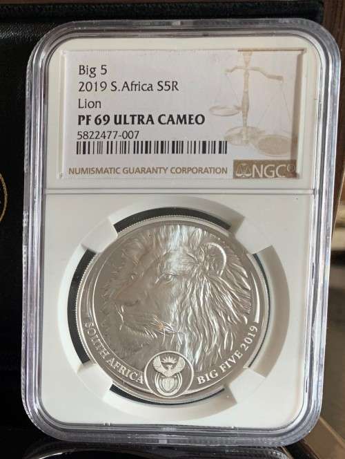 2019 SA KRUGERRAND *BIG 5 LION PRIVY KRUGERRAND & BIG 5* 1oz FINE 999 SILVER -SET PF69 UC - NGC
