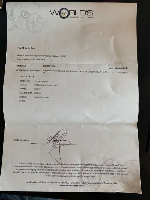 FREDERIQUE CONSTANT HEALY - LIMITED EDITION CHRONOGRAPH AUTOMATIC- FULL SET WITH CAR - BOX & COA's