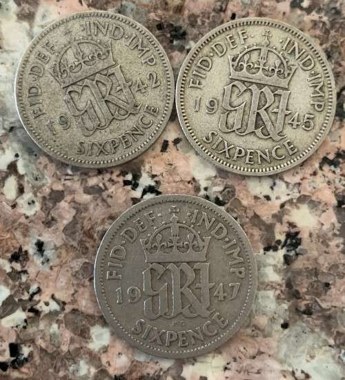 1942-1945-1947 BRITISH - 6 PENCE - VERY FINE SILVER - WEIGHT 8.15GR