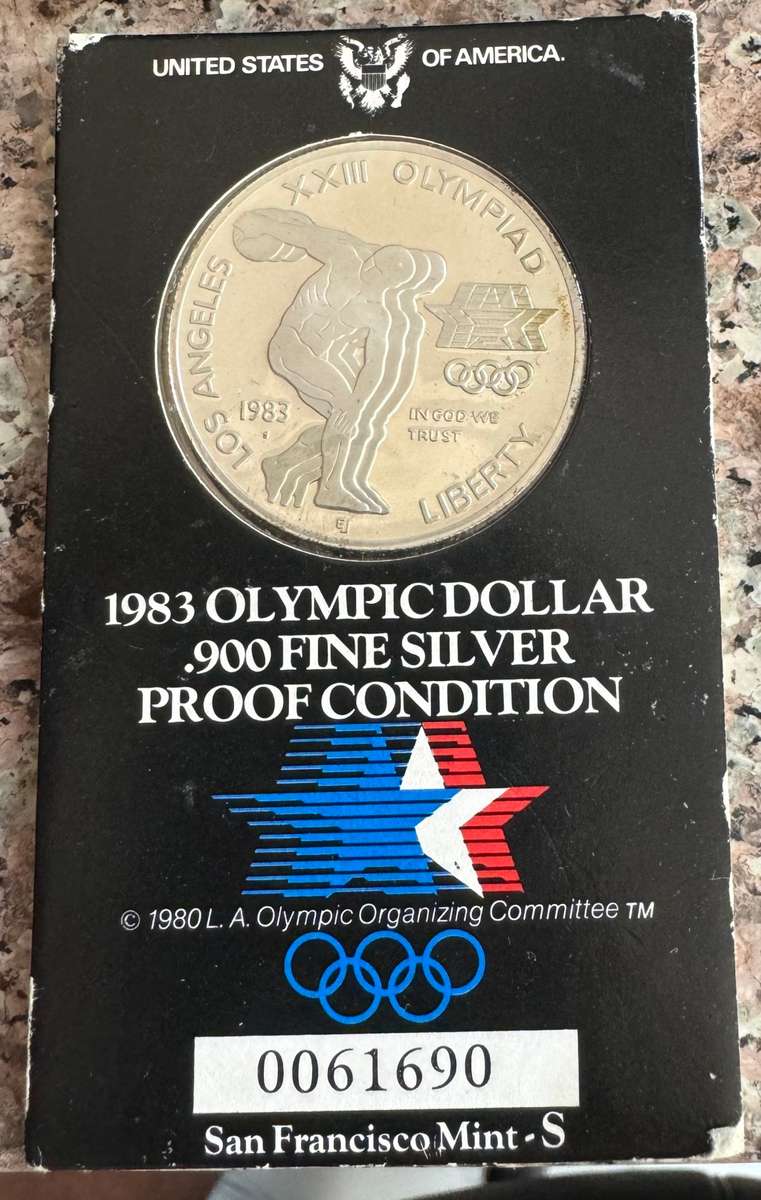 1983 OLYMPIC SILVER DOLLAR PROOF COIN - 900 SILVER