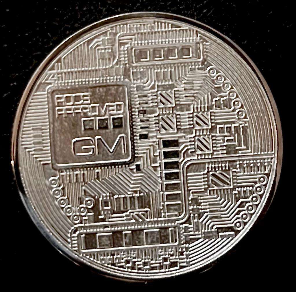 1oz SILVER ROUNDS -BITCOIN - GM - PURE 999.9 SILVER -BID FOR EACH - 2 AVAILABLE