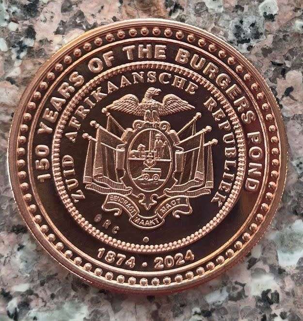 1oz COPPER - 150 YEAR ANNIVERSARY OF THE BURGERS POND `GNS` FLYPRESS OVER STAMP