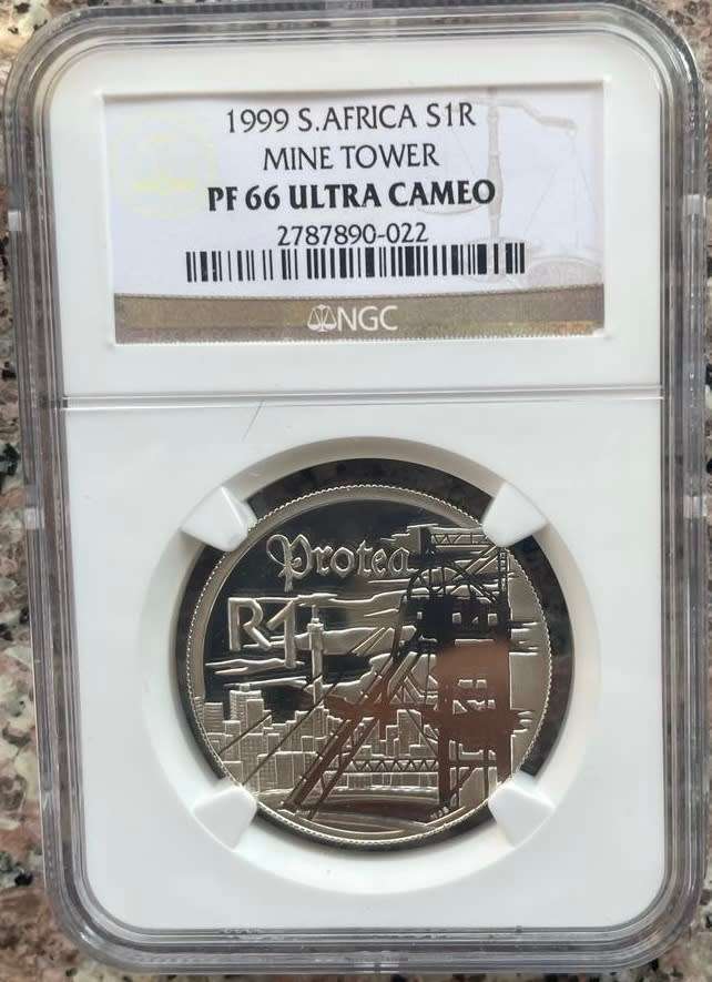 1999 SA - SILVER PROTEA RAND - MINE TOWER - PF66 UC - NGC GRADED