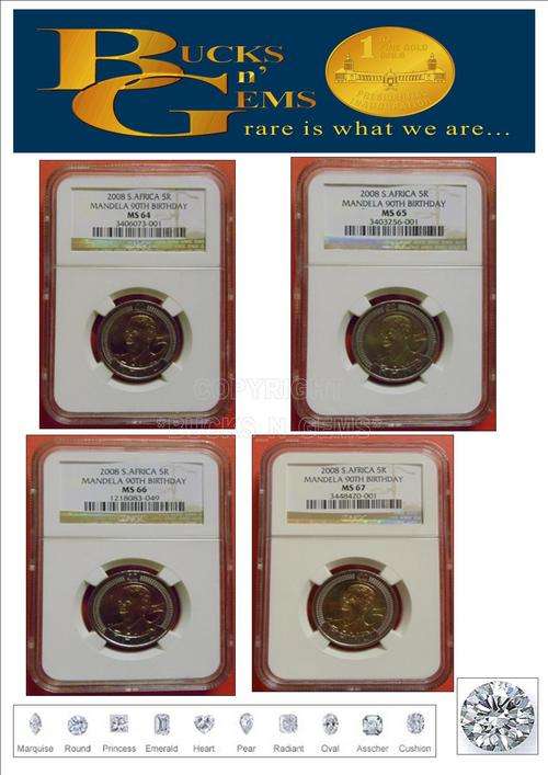 4 COINS**8 DAY R1 START**2008 MANDELA BIRTHDAY COINS GRADED MS64/65/66/67-NGC++CERTIFICATE