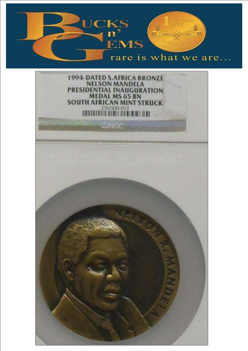 **NEW TO BIDORBUY**MANDELA 1994 PRESIDENTIAL INAUGURATION MEDAL GRADED **MS65BN**-RARE