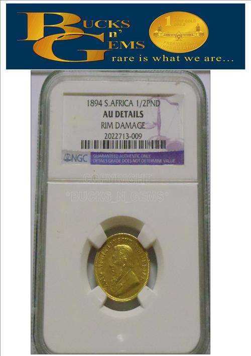 **AU 1/2 POND** 1894 ZAR 1/2 POND **AU**--NGC GRADED---RARE VALUE +-R50000